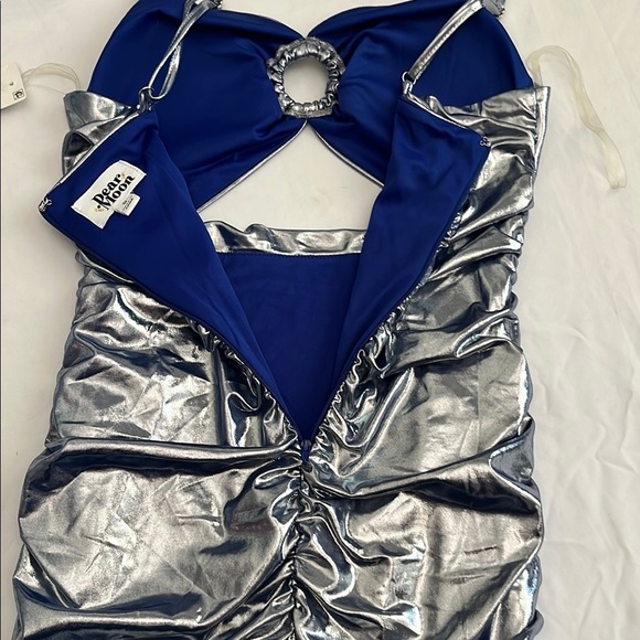 Silver Metallic Ruched Mini Dress - Picture 4 of 9